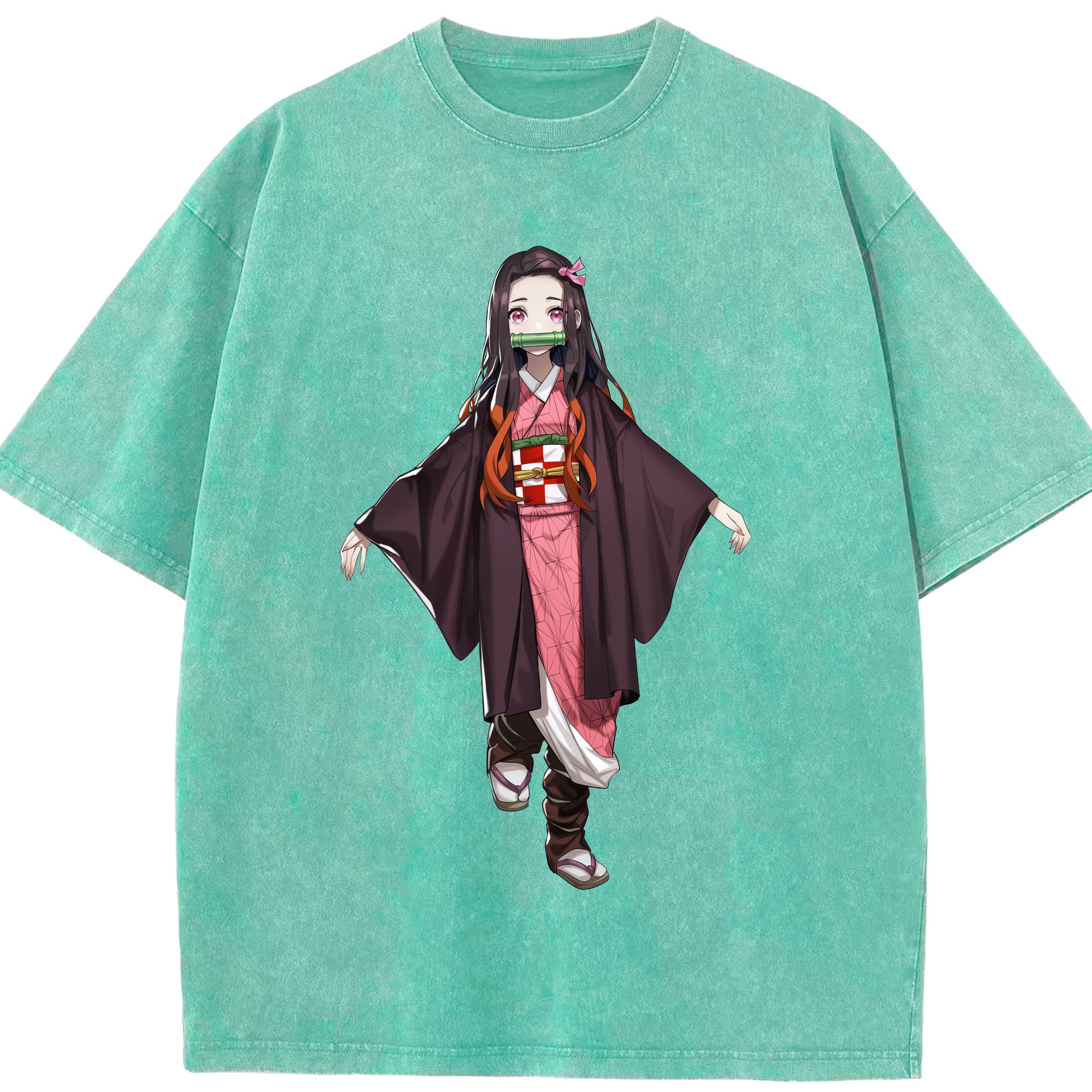 （画像用） 鬼滅の刃（きめつのやいば）竈門 禰󠄀豆子／かまど ねずこ Kamado Nezuko 綿100% ヴィンテージ風 半袖Tシャツ（フロントプリント）